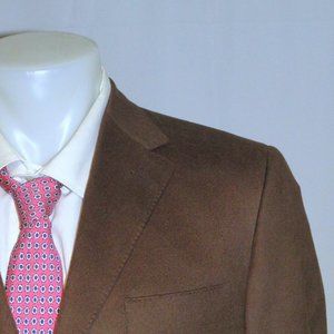 Mabro 100% Brushed Cashmere Brown Patch Pocket Three Button Blazer 40R